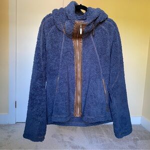i5 Apparel fluffy blue fleece zip up jacket with hidden hood